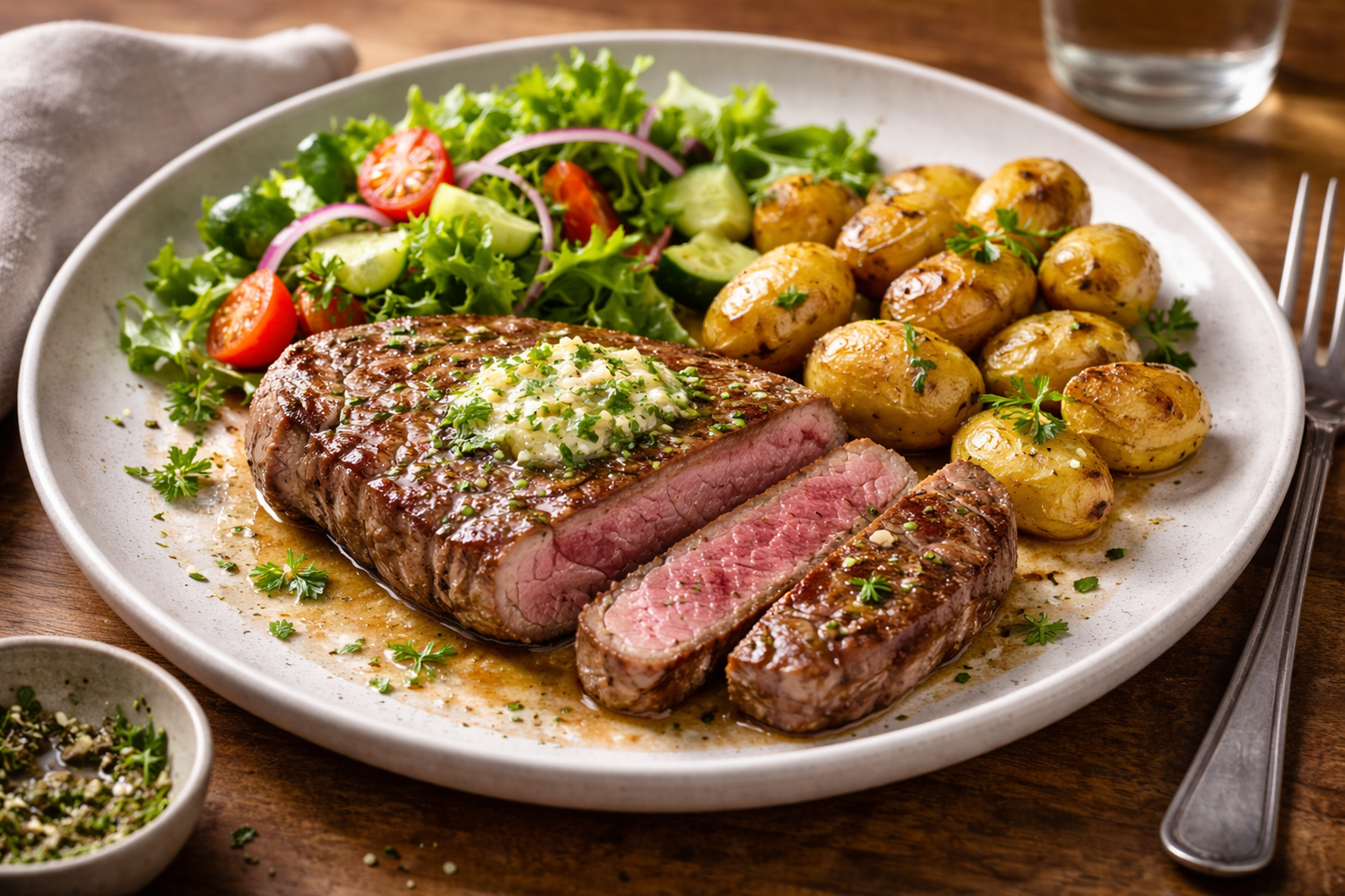 Makkelijk maaltijdrecept voor 1 persoon: Entrecôte met kruidenboter