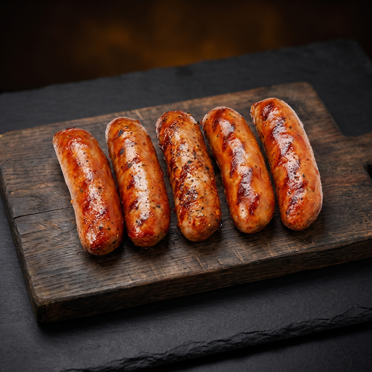 BBQ worst Texas style met cheddar en jalapeño op een houten plank
