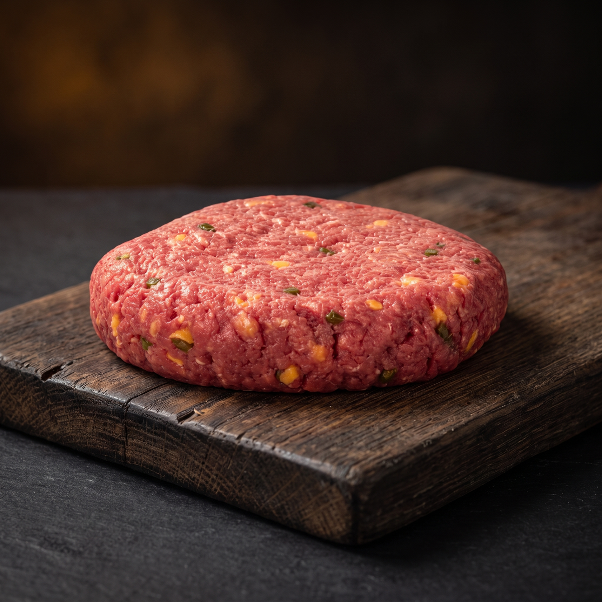 Texas hamburgers met cheddar en jalapeño op een houten plank